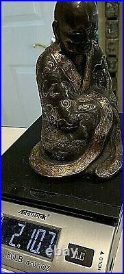 Antique Chinese/Tibetan Bronze &Gilt Statue of a Monk, Elaborate Dragon Robe 6x4