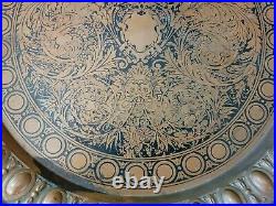 Antique Chinese Tibetan Copper Engraved Dragon Tiger Bird Tray Platter 15 3/8