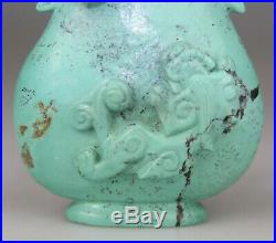 Antique Chinese Turquoise Stone Carved Vase Snuff Bottle Dragon Cover 19th