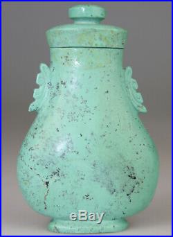 Antique Chinese Turquoise Stone Carved Vase Snuff Bottle Dragon Cover 19th