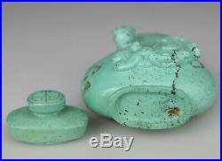 Antique Chinese Turquoise Stone Carved Vase Snuff Bottle Dragon Cover 19th