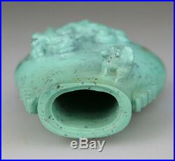 Antique Chinese Turquoise Stone Carved Vase Snuff Bottle Dragon Cover 19th