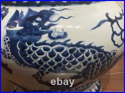 Antique Chinese Vase Porcelain Zadou Dragon Important Blue White Rare Old 20th