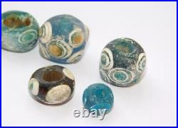 Antique Chinese Warring States Dragon Fly Blue Glass Eye Roman Trade Beads x6