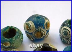 Antique Chinese Warring States Dragon Fly Blue Glass Eye Roman Trade Beads x6