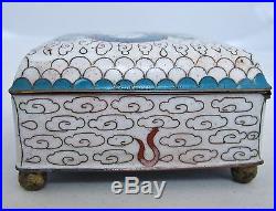 Antique Chinese White Cloisonne DRAGON Smoking Set with 3.9 Box & 3.75 Ash Tray