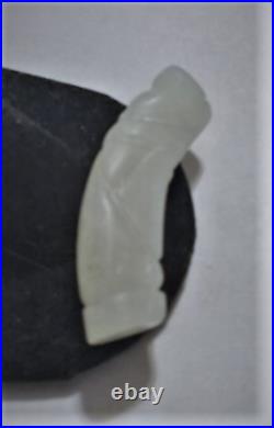 Antique Chinese White Hetian Jade Curved Dragon Pendant 2