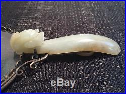 Antique Chinese White Jade Dragon Belt BUCKLE Hook Magnifier Very Old Rare