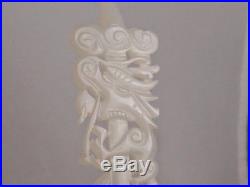 Antique Chinese White Jade Handsculpted Hairpin, Dragon Motif, 9 25 Long, Ex Cond
