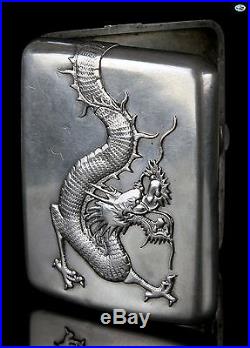 Antique Chinese Wing Nam & Co. Hong Kong Sterling Silver Dragon Cigarette Case