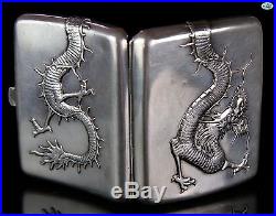 Antique Chinese Wing Nam & Co. Hong Kong Sterling Silver Dragon Cigarette Case