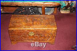 Antique Chinese Wood Carved Large Storage Chest Trunk-Dragons & Men-Detailed