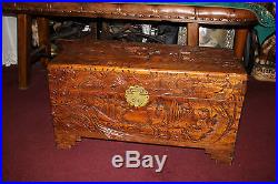 Antique Chinese Wood Carved Large Storage Chest Trunk-Dragons & Men-Detailed
