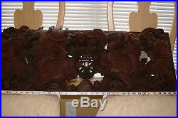 Antique Chinese Wood Carving Wall Ceiling Relief Fu Dog Dragon Architectural