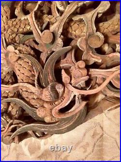 Antique Chinese Wood Doorway Corners Handcarved Dragons Entwined In Foliage