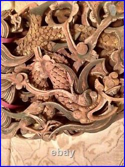 Antique Chinese Wood Doorway Corners Handcarved Dragons Entwined In Foliage