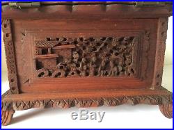 Antique Chinese Wooden Carved Dragon Jewelry Box Casket