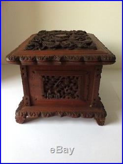 Antique Chinese Wooden Carved Dragon Jewelry Box Casket