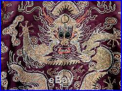 Antique Chinese Woven Silk Brocade Dragon Court Robe 9 Dragons 19th Century