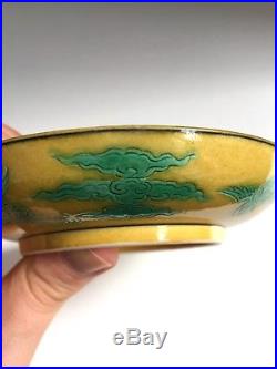 Antique Chinese Yellow Ground Dragon Dish Guangxu Six Character Mark And Period
