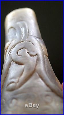 Antique Chinese Yellow Nephrite Jade (Chicken Bone) Tube-Hydra dragon & Clouds
