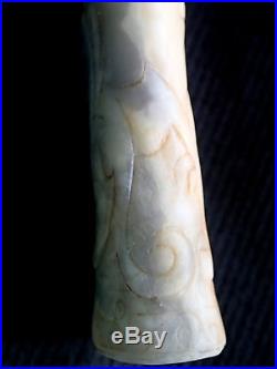 Antique Chinese Yellow Nephrite Jade (Chicken Bone) Tube-Hydra dragon & Clouds
