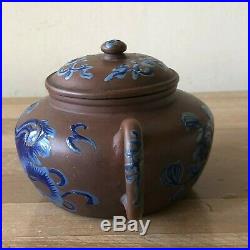 Antique Chinese Yixing Teapot Enamel Dragon or Foo Dog Signed