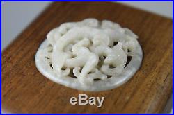 Antique Chinese Yuan Ming Carved Reticulated White Jade Plaque Dragon Chilong