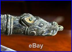 Antique Chinese Zhou Dynasty Gold & Silver Inlaid Archaic Bronze Chariot Fitting
