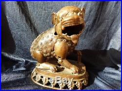 Antique Chinese bronze dragon dog incense burner statue c 1900 -1910