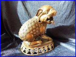 Antique Chinese bronze dragon dog incense burner statue c 1900 -1910