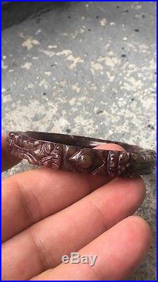 Antique Chinese carved jade double dragon bangle bracelet