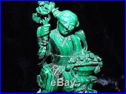 Antique Chinese carved malachite female quan yin fitted stand 6 overall perfect