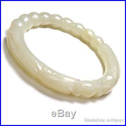 Antique Chinese carved natural jade dragon pearl bangle Qing Dynasty 19th C