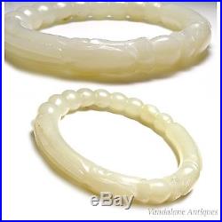 Antique Chinese carved natural jade dragon pearl bangle Qing Dynasty 19th C