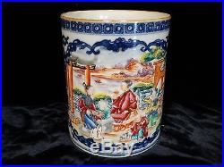 Antique Chinese export rose mandarin porcelain mug 18thC dragon handle 4.75