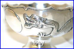 Antique Chinese export silver bowl decorated with dragons