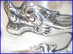 Antique Chinese export silver bowl decorated with dragons