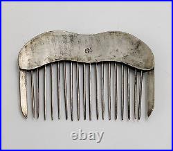 Antique Chinese export silver hair comb Dragons chasing pearl Repousse