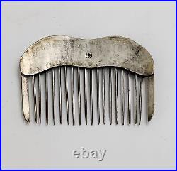 Antique Chinese export silver hair comb Dragons chasing pearl Repousse