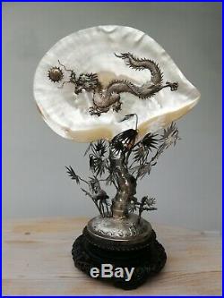 Antique Chinese export silver mother-of-pearl dragon centrepiece Yung Lei c. 1905