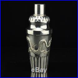 Antique Chinese export solid silver cocktail shaker with dragon