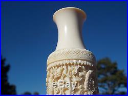 Antique Chinese finely carved bovine bone 3 piece vase with dragons