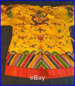 Antique Chinese hand embroidered silk robe Dragon Flowers