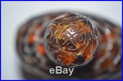 Antique Chinese natural carved amber snuff bottle with 2dragon, Qing/Ming dynast