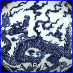 Antique Chinese qing dynasty blue and white porcelain dragon vase vase