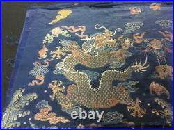Antique Chinese robe's silk embroidered 5-claw dragon panel, 1700s