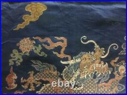Antique Chinese robe's silk embroidered 5-claw dragon panel, 1700s