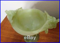 Antique Chinese serpentine jade censer hand carved with dragons 19th