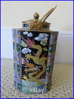 Antique Chinese signed brass cloisonne gilt lidded teapot dragon cloud scalloped